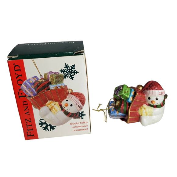 Fitz & Floyd Snowman Ornament Frosty Folks 2002 Ceramic Christmas Holiday Winter - Picture 2 of 9
